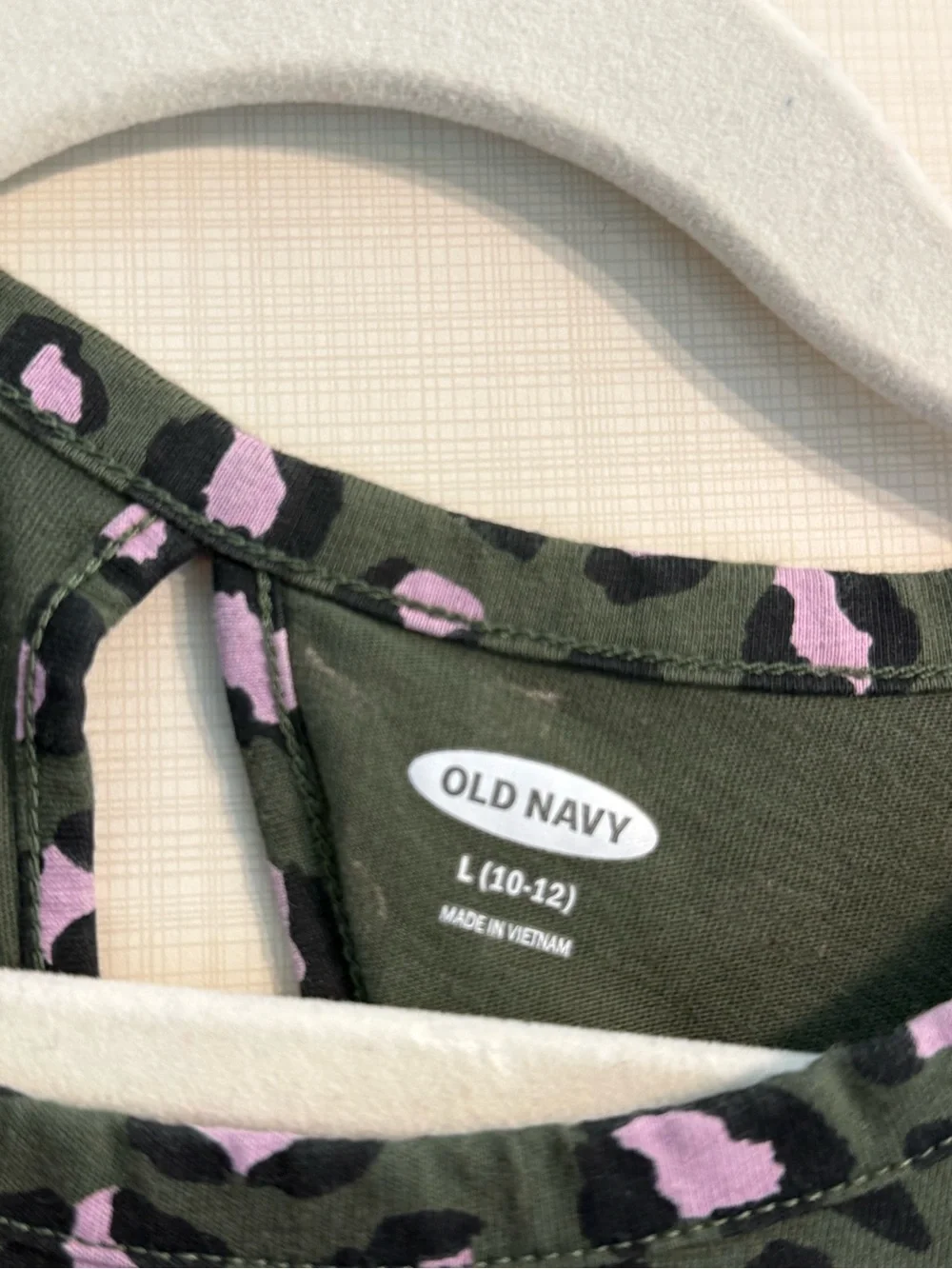 Girl’s Old Navy Olive Green Leopard Print Dress with Pink Accents